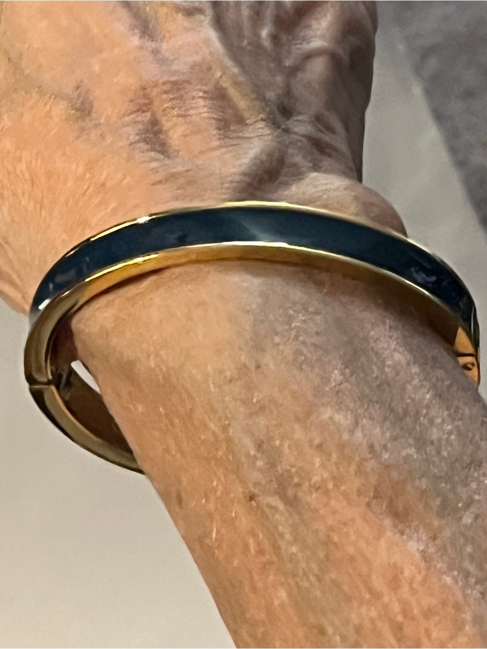 Talbots Navy Blue & Gold Enamel Hinged Bangle Bracelet Oval Clamper